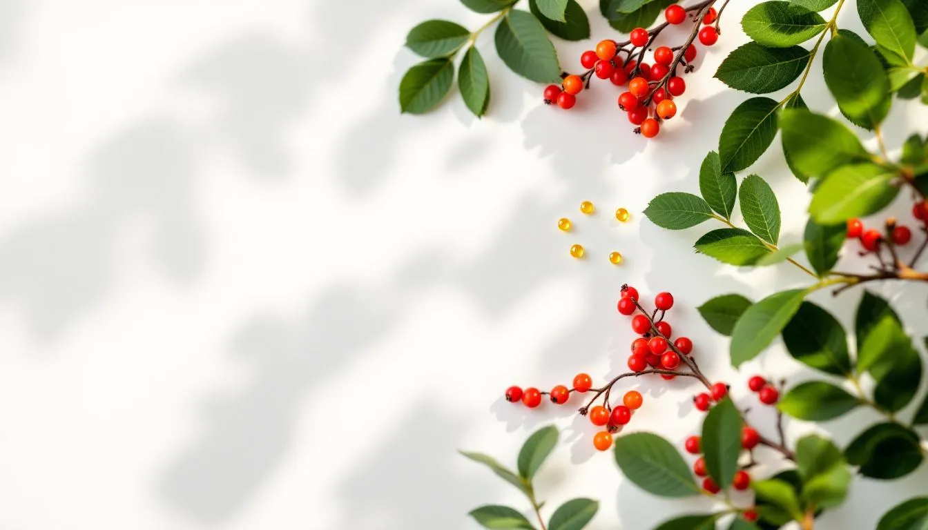 Berberine plant extract with barberry branches on a clean surface