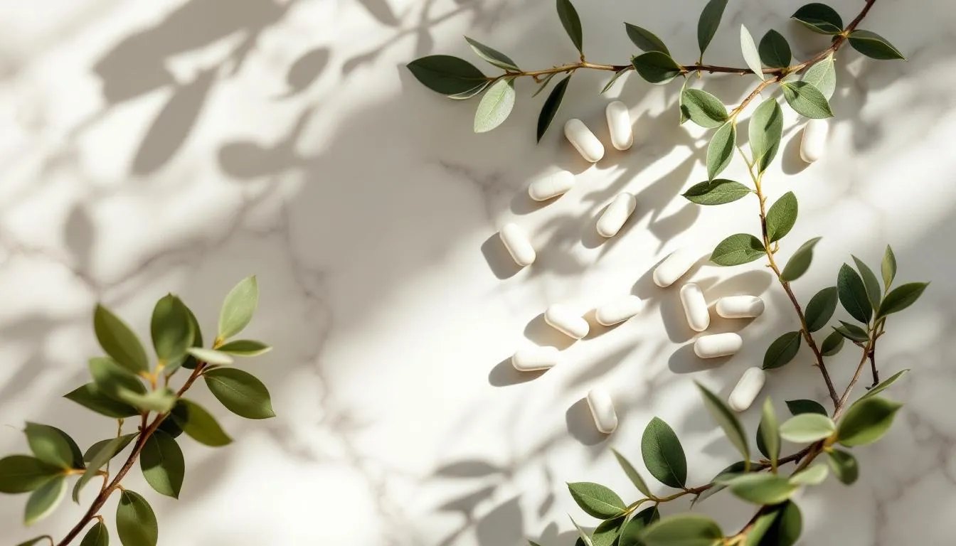 Low dose naltrexone capsules with a glass of water and morning light on a clean surface